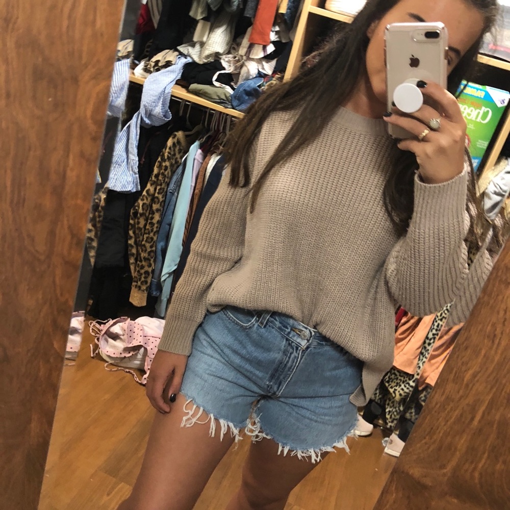 mauvey tan sweater